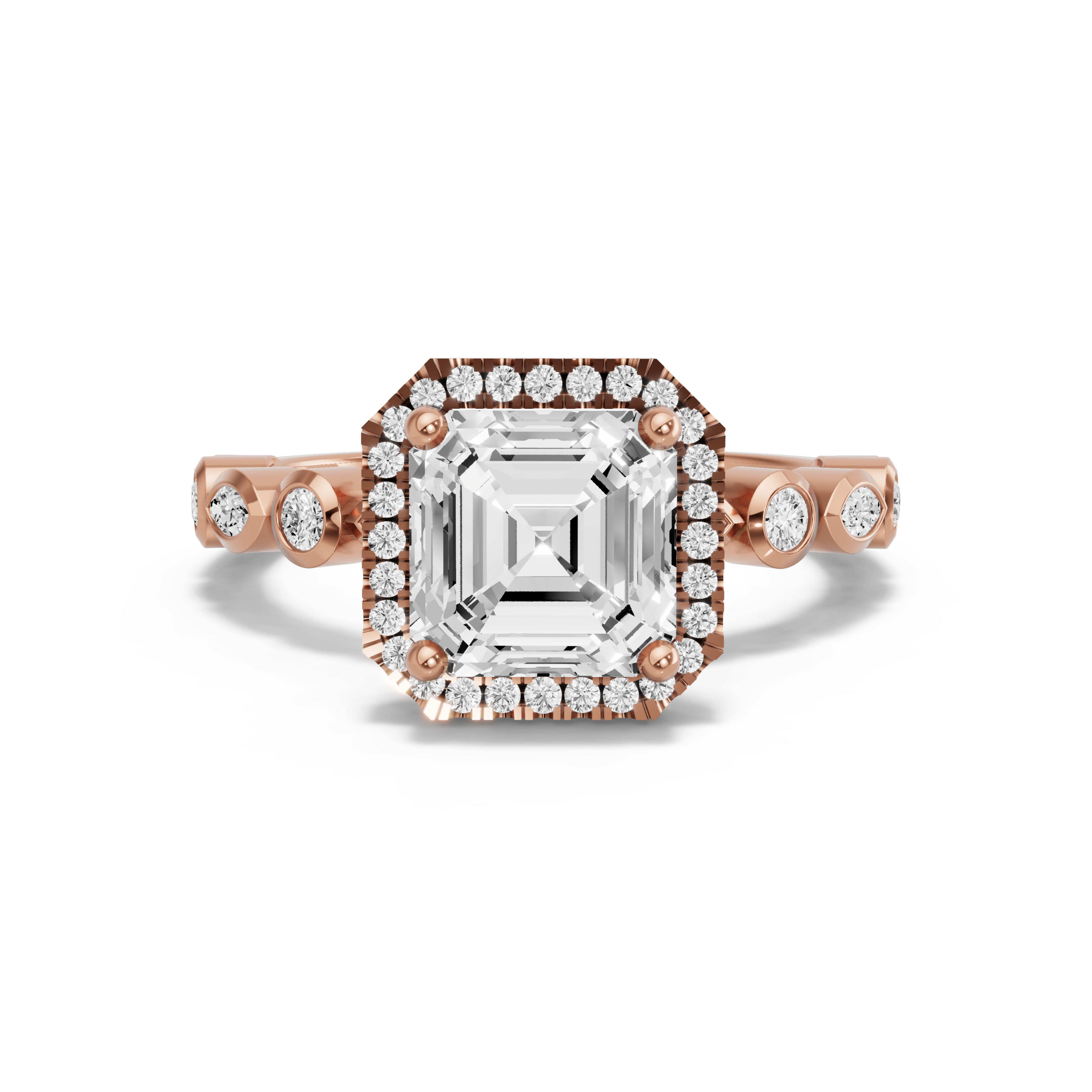 Image for Asscher Pave Halo Ring with Alternating Marquise band in 14K Yellow Gold