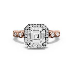 Image for Asscher Pave Halo Ring with Alternating Marquise band