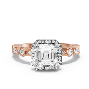 Image for Asscher Pave Halo Ring with Alternating Marquise band