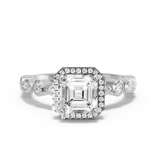 Image for Asscher Pave Halo Ring with Alternating Marquise band