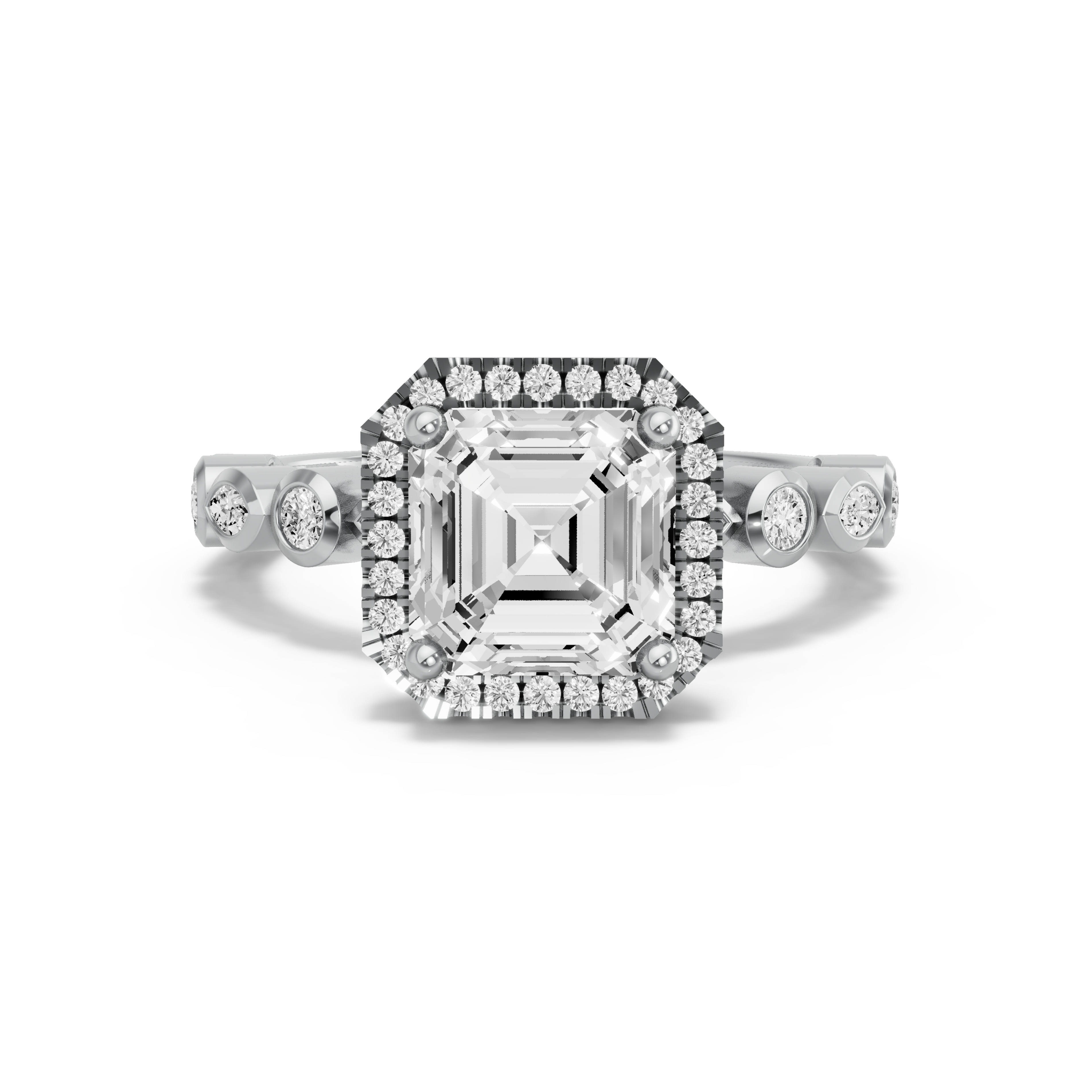 Image for Asscher Pave Halo Ring with Alternating Marquise band in 10K Two Tone Rose Gold
