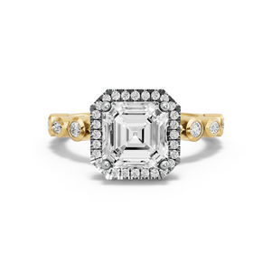 Image for Asscher Pave Halo Ring with Alternating Marquise band