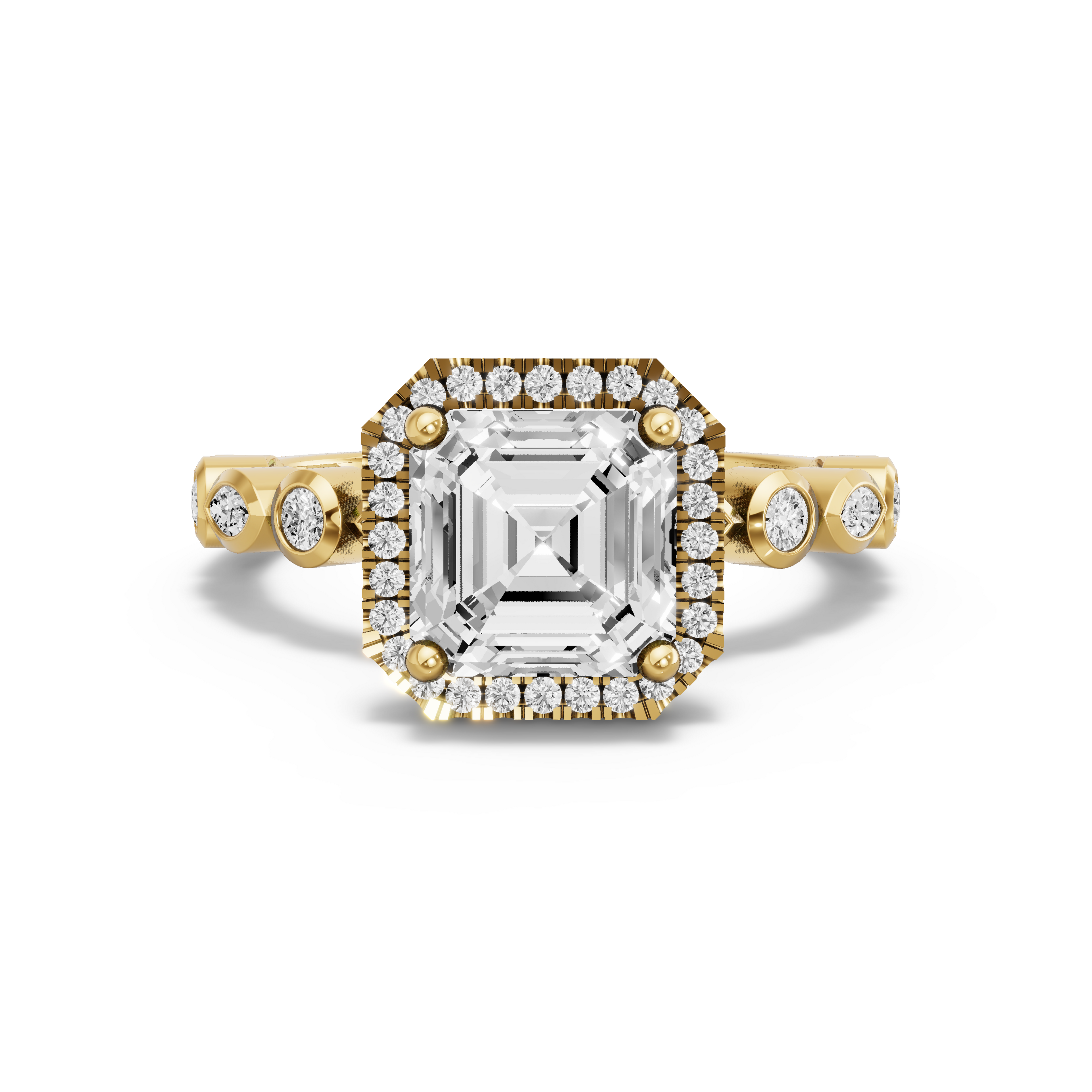 Image for Asscher Pave Halo Ring with Alternating Marquise band in 18K White Gold