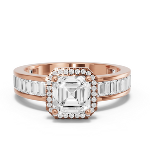 Image for Asscher Pave Halo Ring with Baguette Channel band