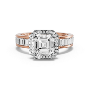 Image for Asscher Pave Halo Ring with Baguette Channel band