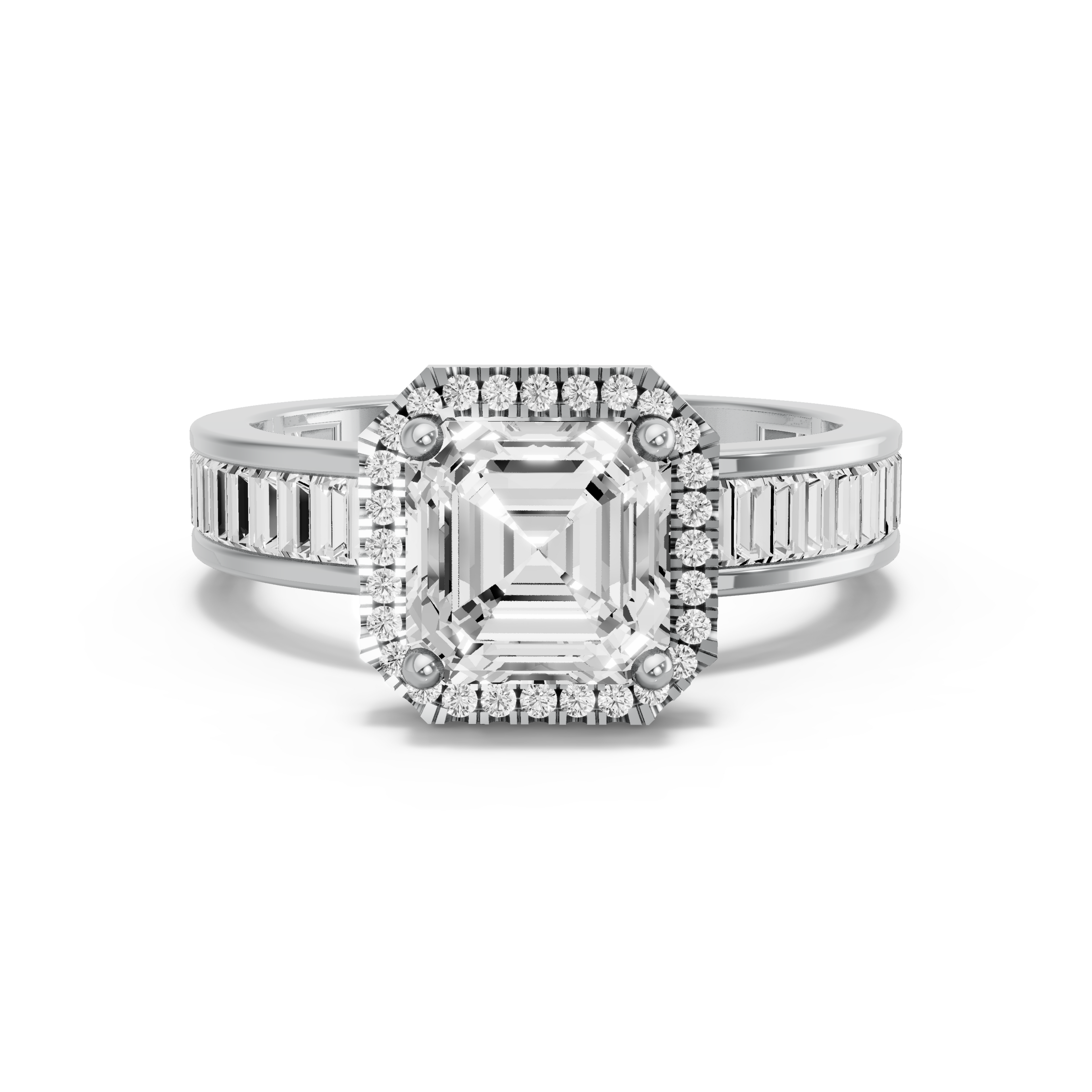 Image for Asscher Pave Halo Ring with Alternating Marquise band in 950 Platinum