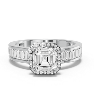 Image for Asscher Pave Halo Ring with Baguette Channel band