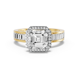 Image for Asscher Pave Halo Ring with Baguette Channel band