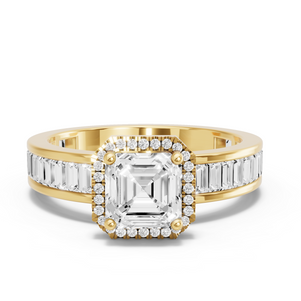 Image for Asscher Pave Halo Ring with Baguette Channel band