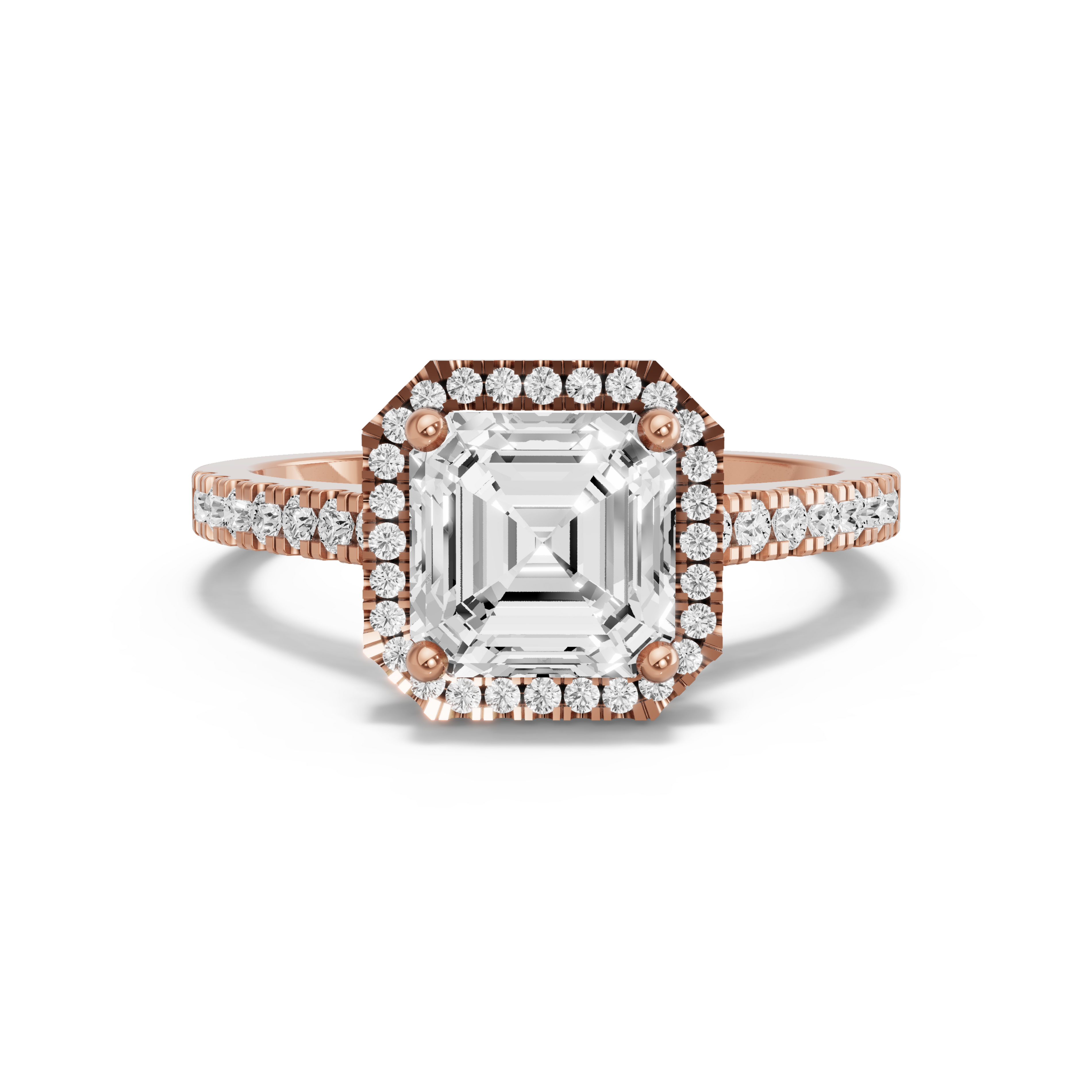 Image for Asscher Pave Halo Ring with Cathedral Pave band in 14K Yellow Gold