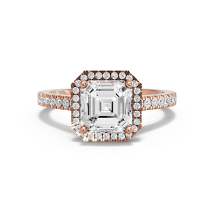 Image for Asscher Pave Halo Ring with Cathedral Pave band in 14K Rose Gold