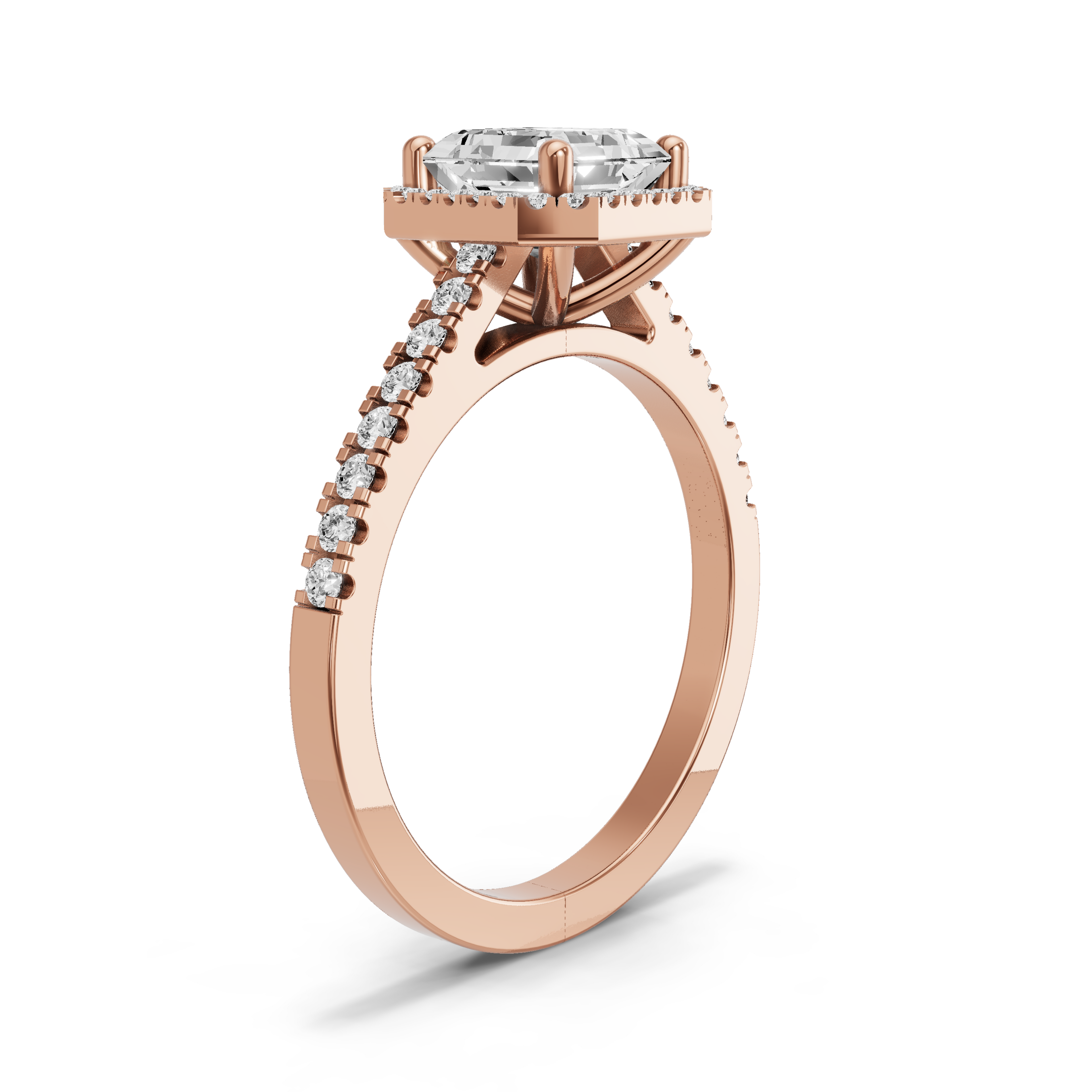 Image for Asscher Pave Halo Ring with Cathedral Pave band in 14K Yellow Gold