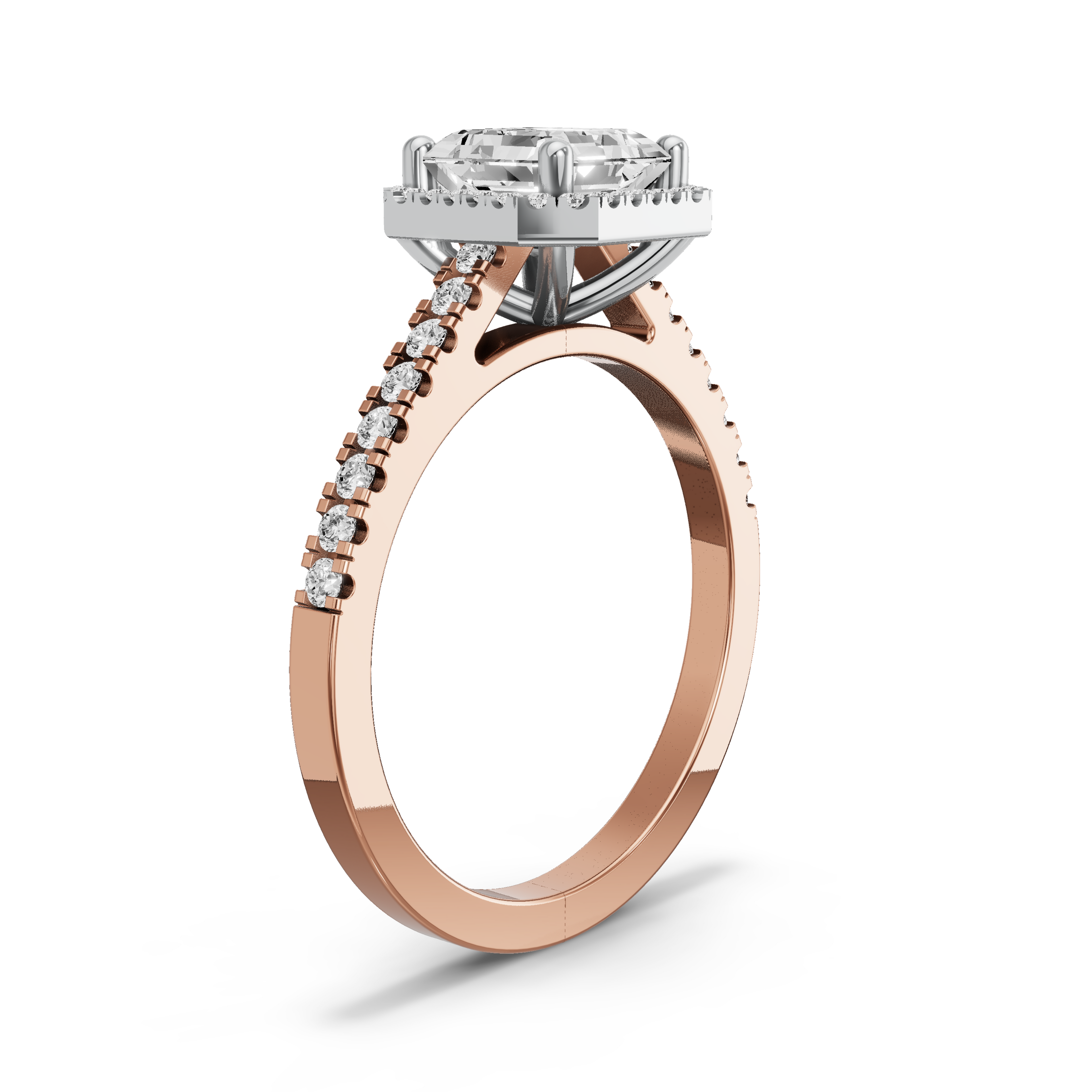 Image for Asscher Pave Halo Ring with Cathedral Pave band in 18K Two Tone Yellow Gold