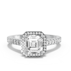 Image for Asscher Pave Halo Ring with Cathedral Pave band