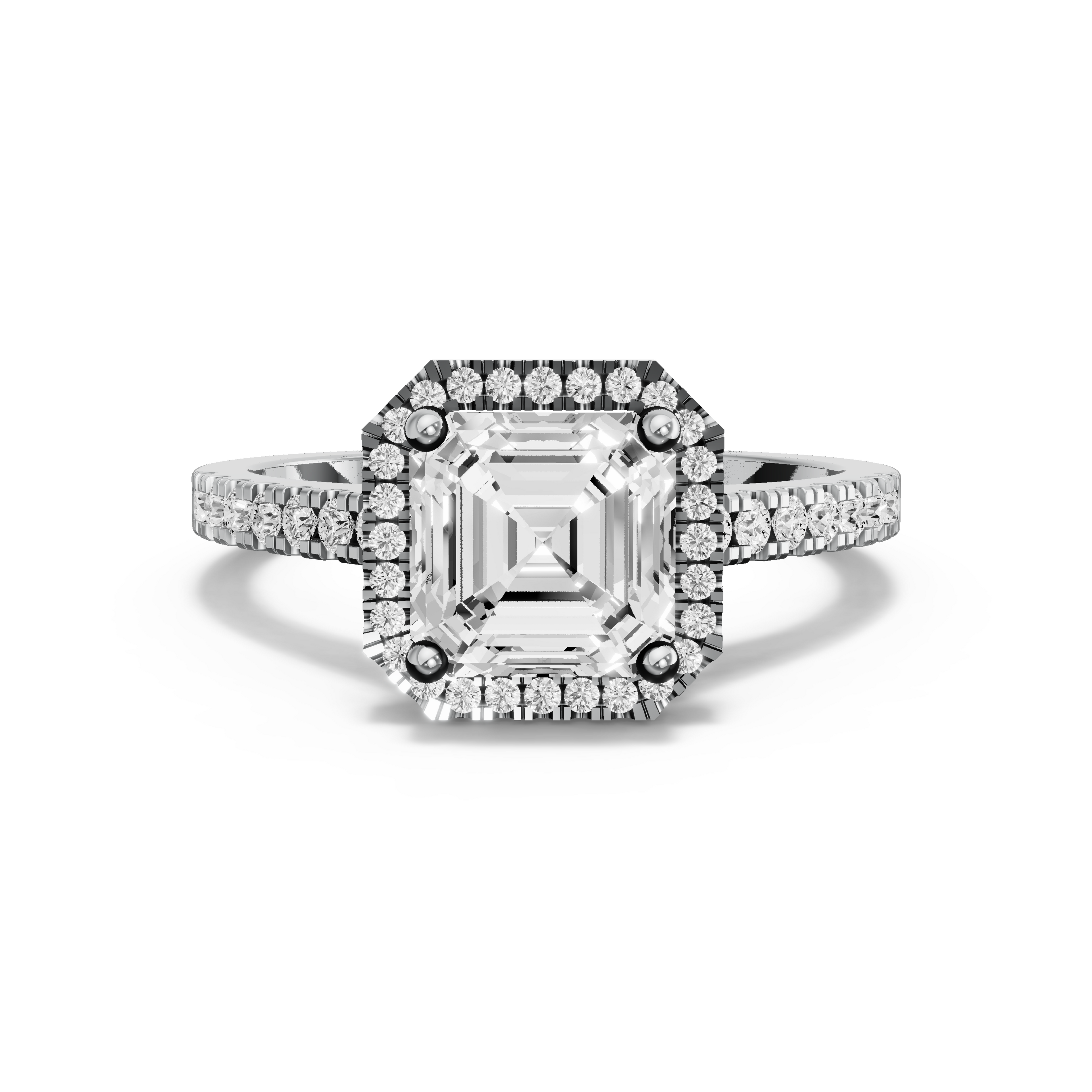 Image for Asscher Pave Halo Ring with Cathedral Pave band in 14K Two Tone Rose Gold