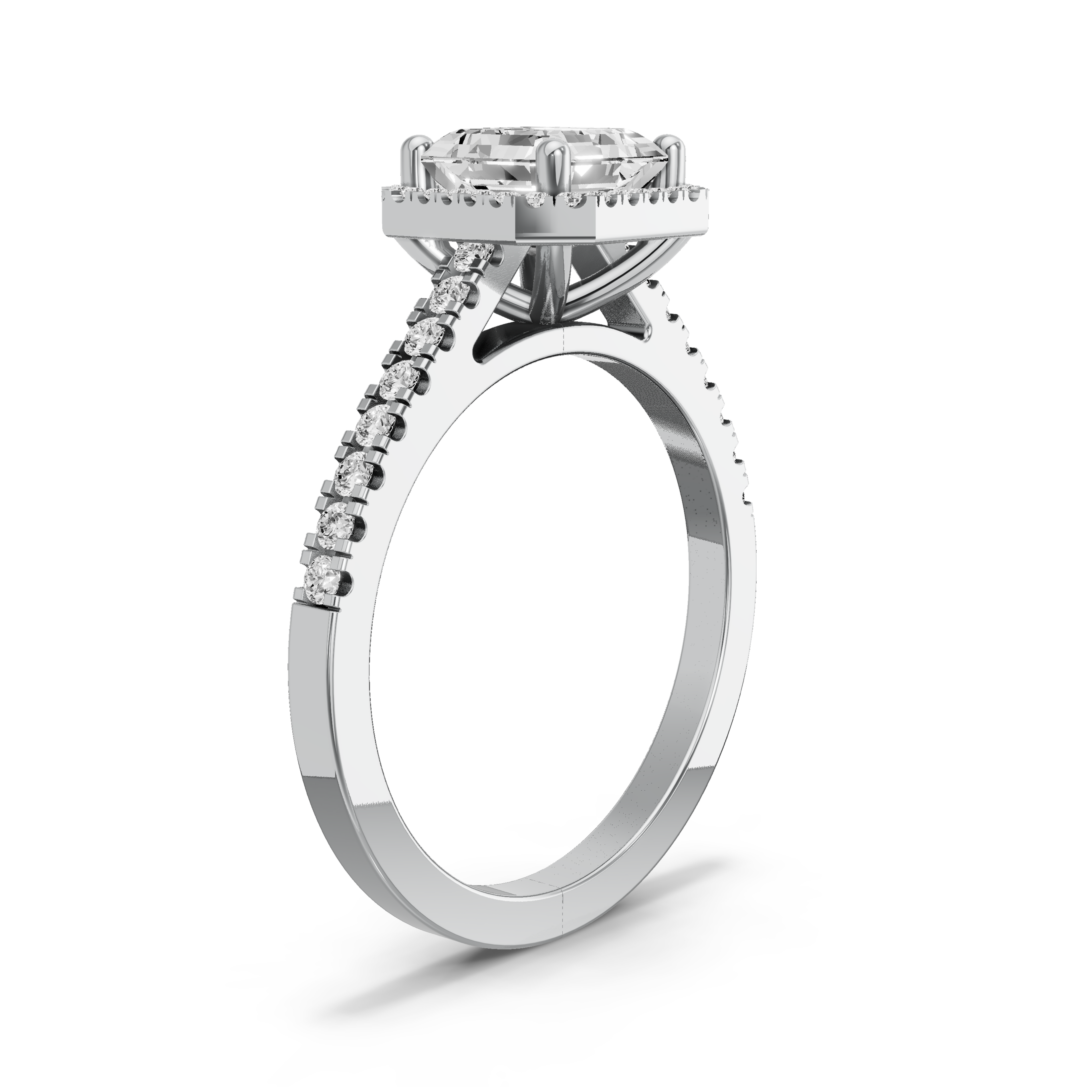 Image for Asscher Pave Halo Ring with Baguette Channel band in 950 Platinum