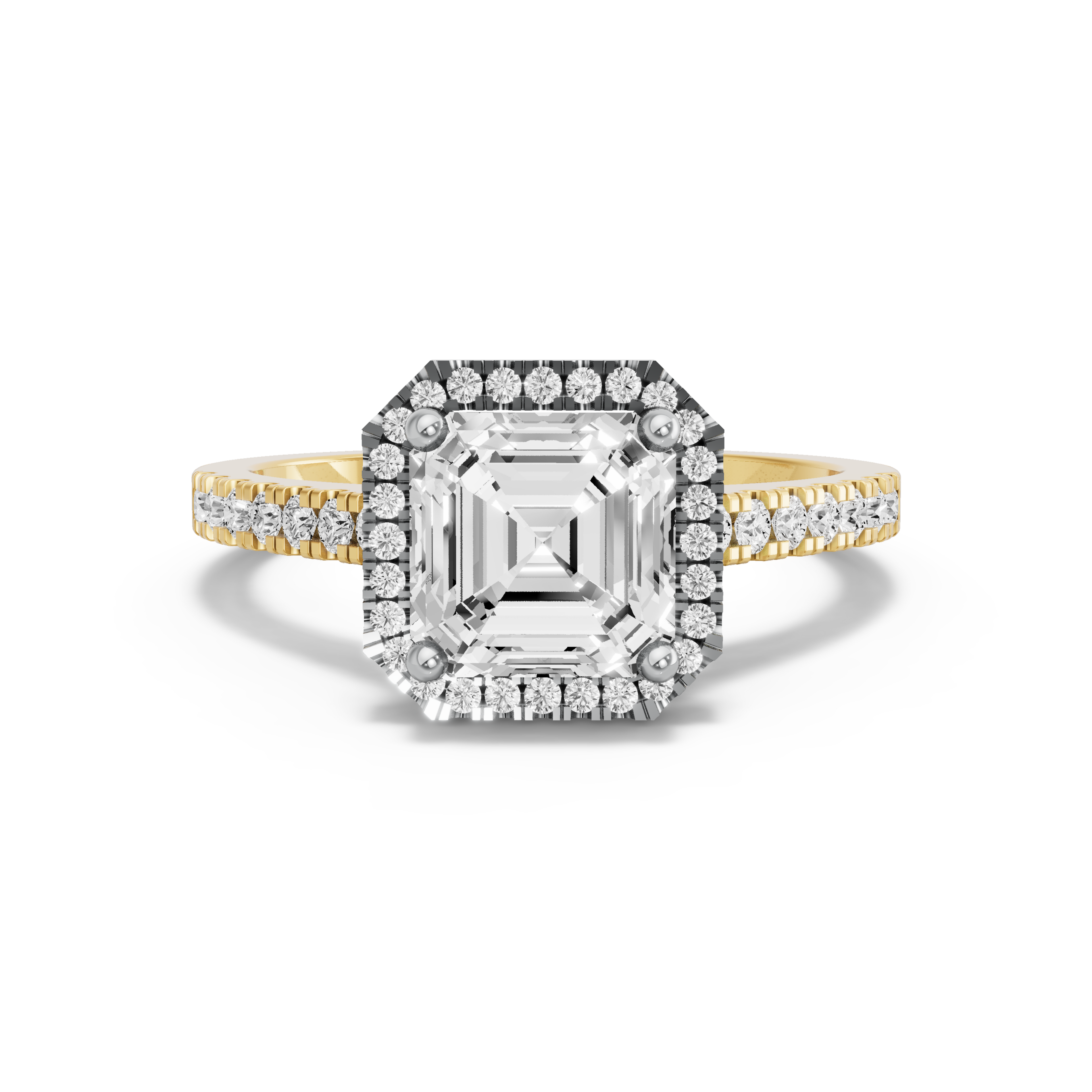 Image for Asscher Pave Halo Ring with Cathedral Pave band in 14K Rose Gold