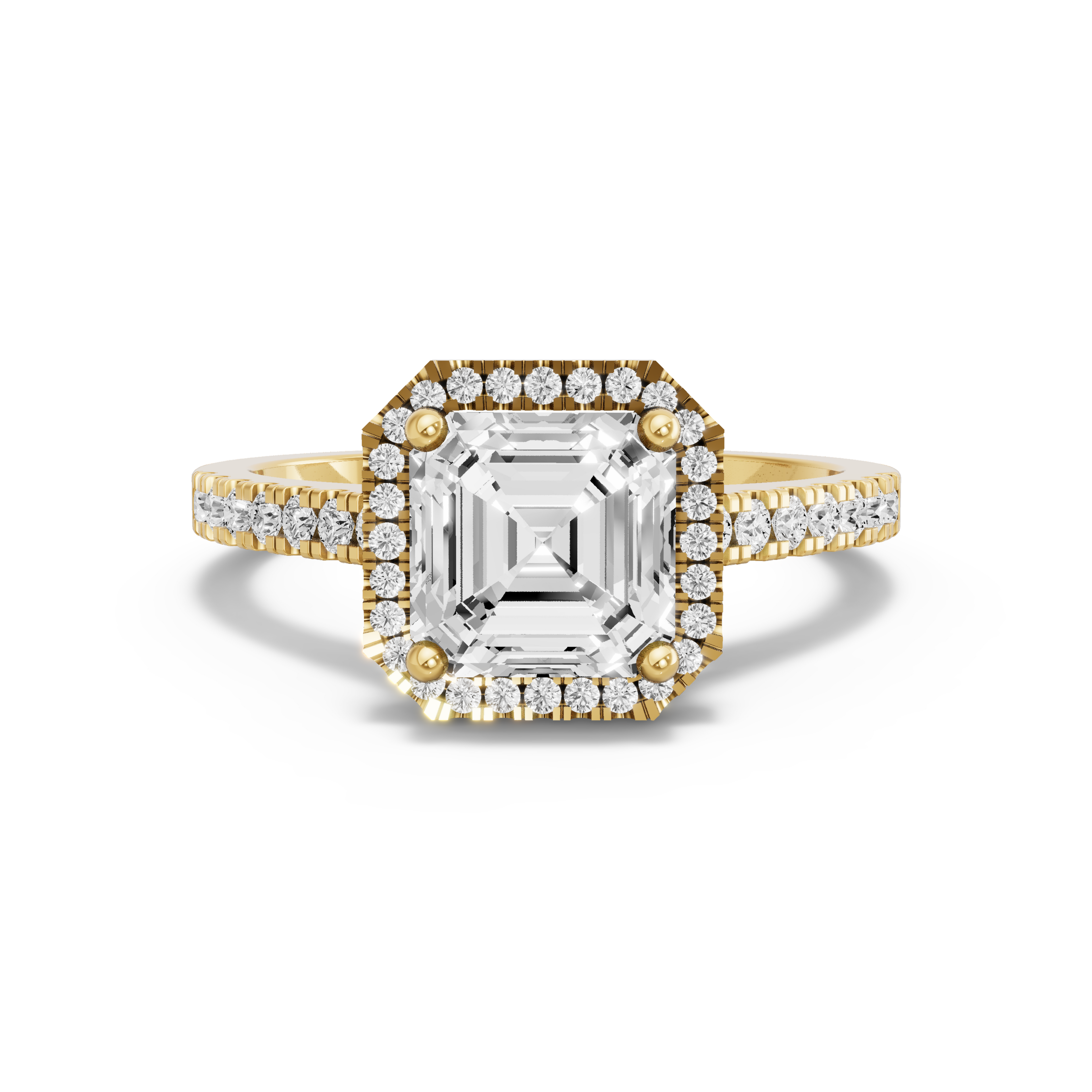 Image for Asscher Pave Halo Ring with Cathedral Pave band in 18K White Gold