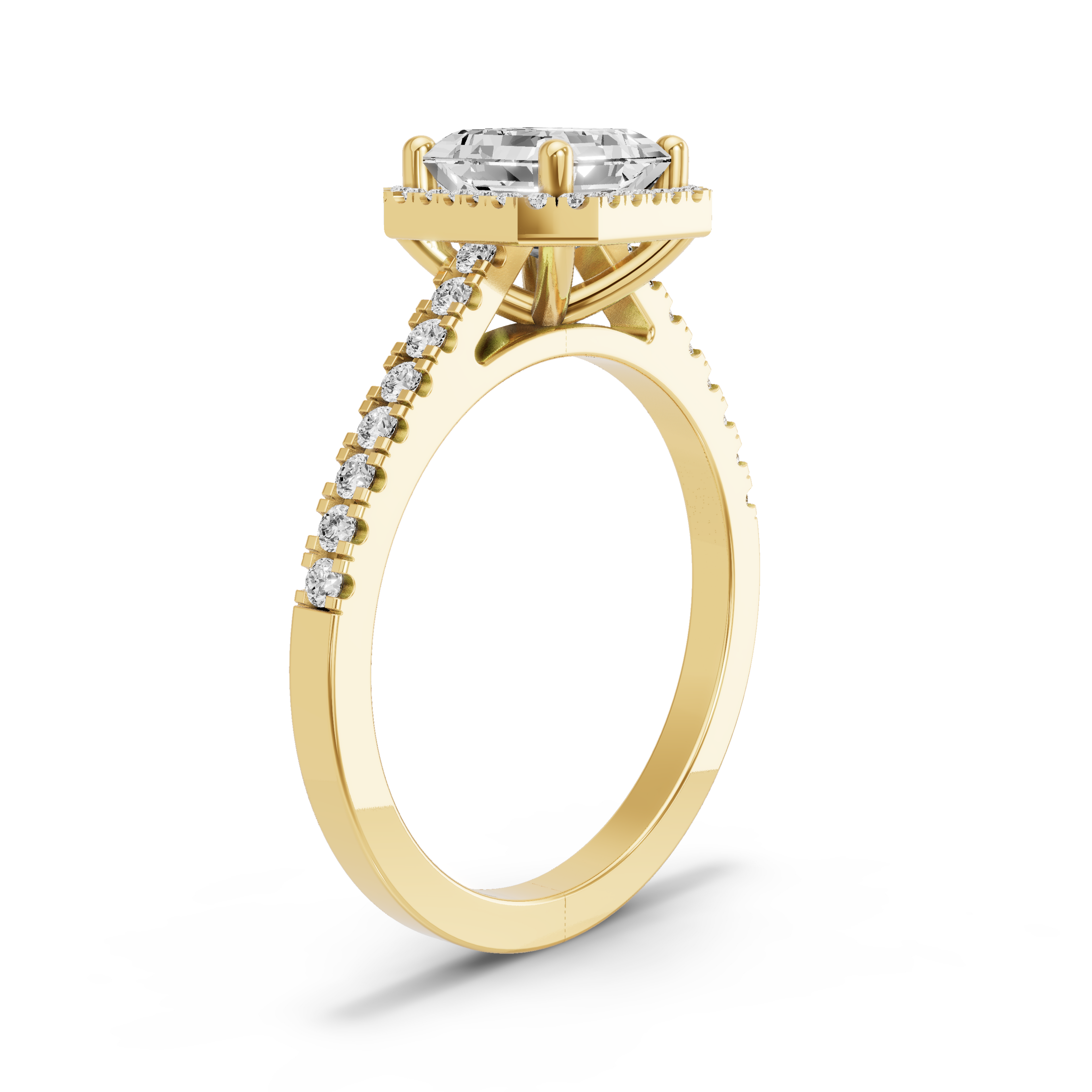 Image for Asscher Pave Halo Ring with Cathedral Pave band in 18K White Gold