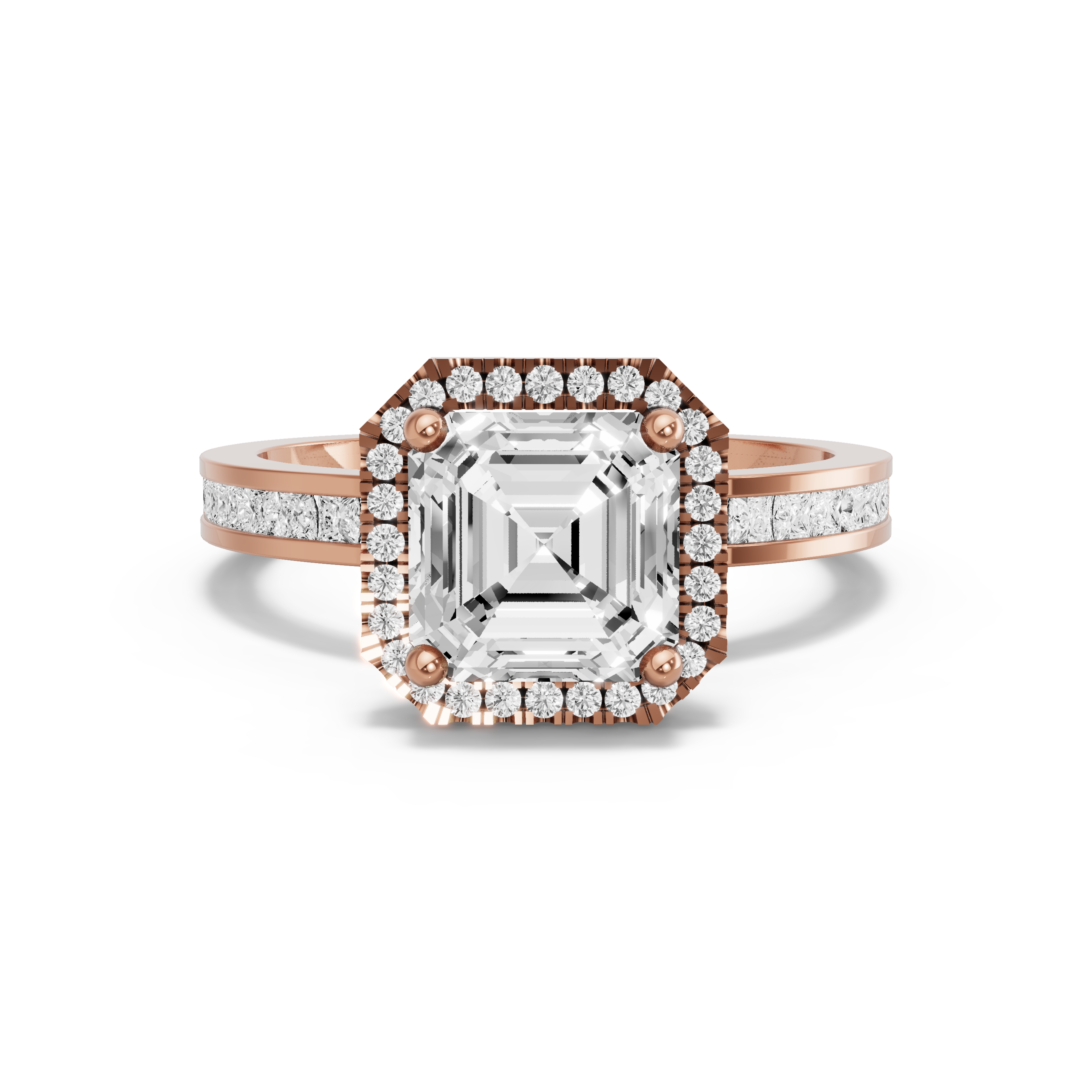 Image for Asscher Pave Halo Ring with Channel band in 18K Yellow Gold
