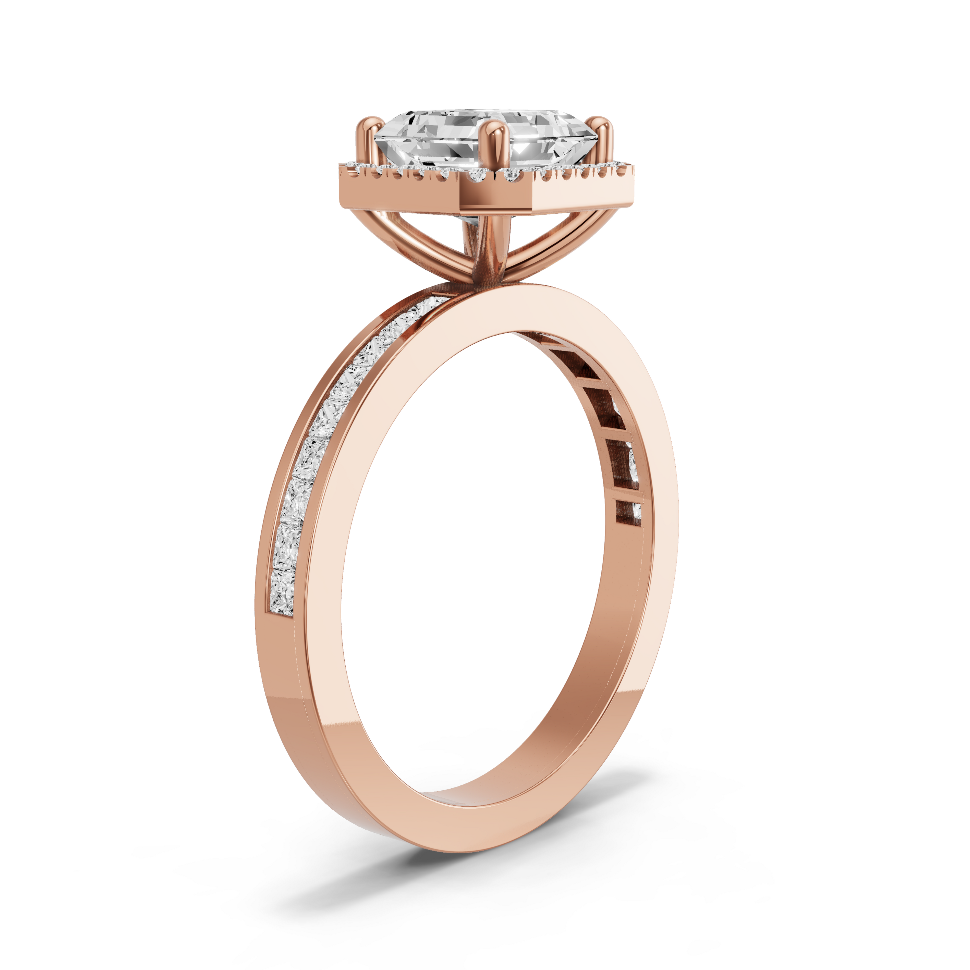 Image for Asscher Pave Halo Ring with Channel band in 18K Yellow Gold