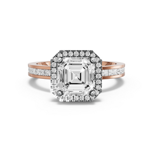 Image for Asscher Pave Halo Ring with Channel band