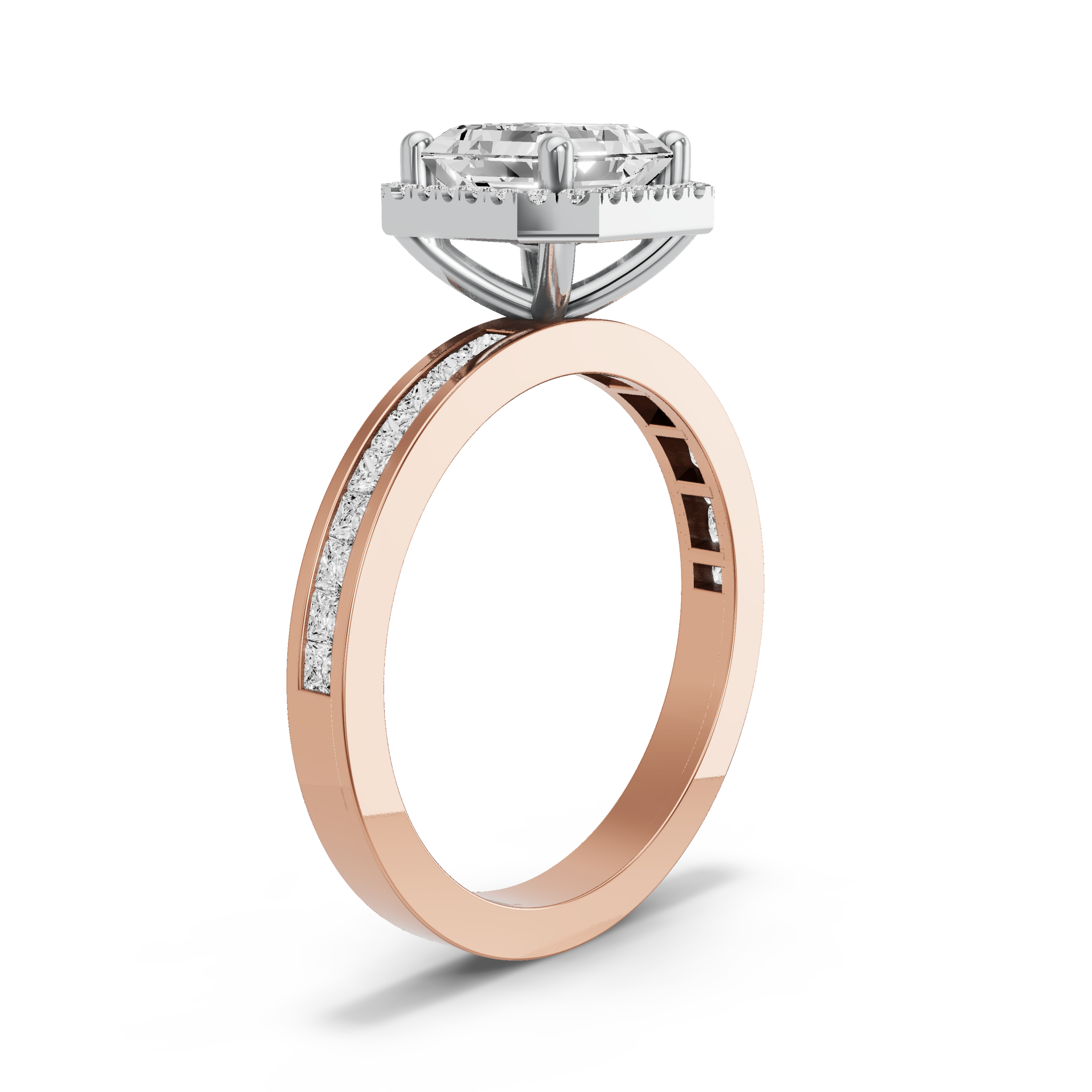 Image for Asscher Pave Halo Ring with Channel band in 18K Two Tone Yellow Gold