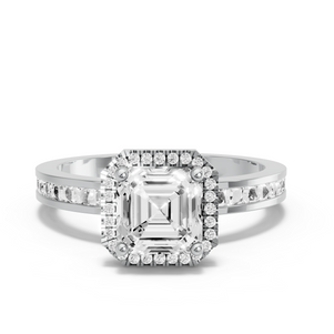 Image for Asscher Pave Halo Ring with Channel band
