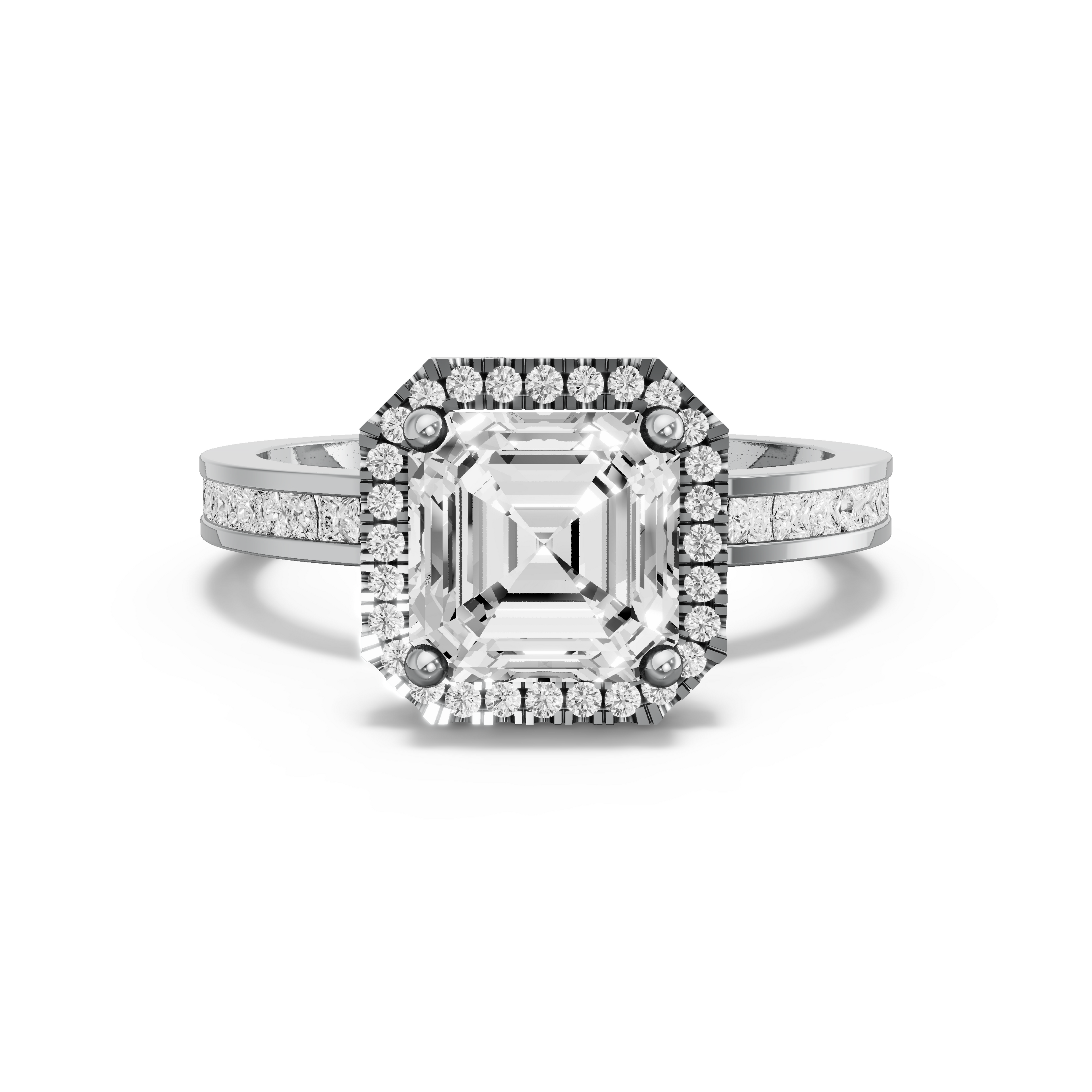 Image for Asscher Pave Halo Ring with Channel band in 18K Two Tone Rose Gold