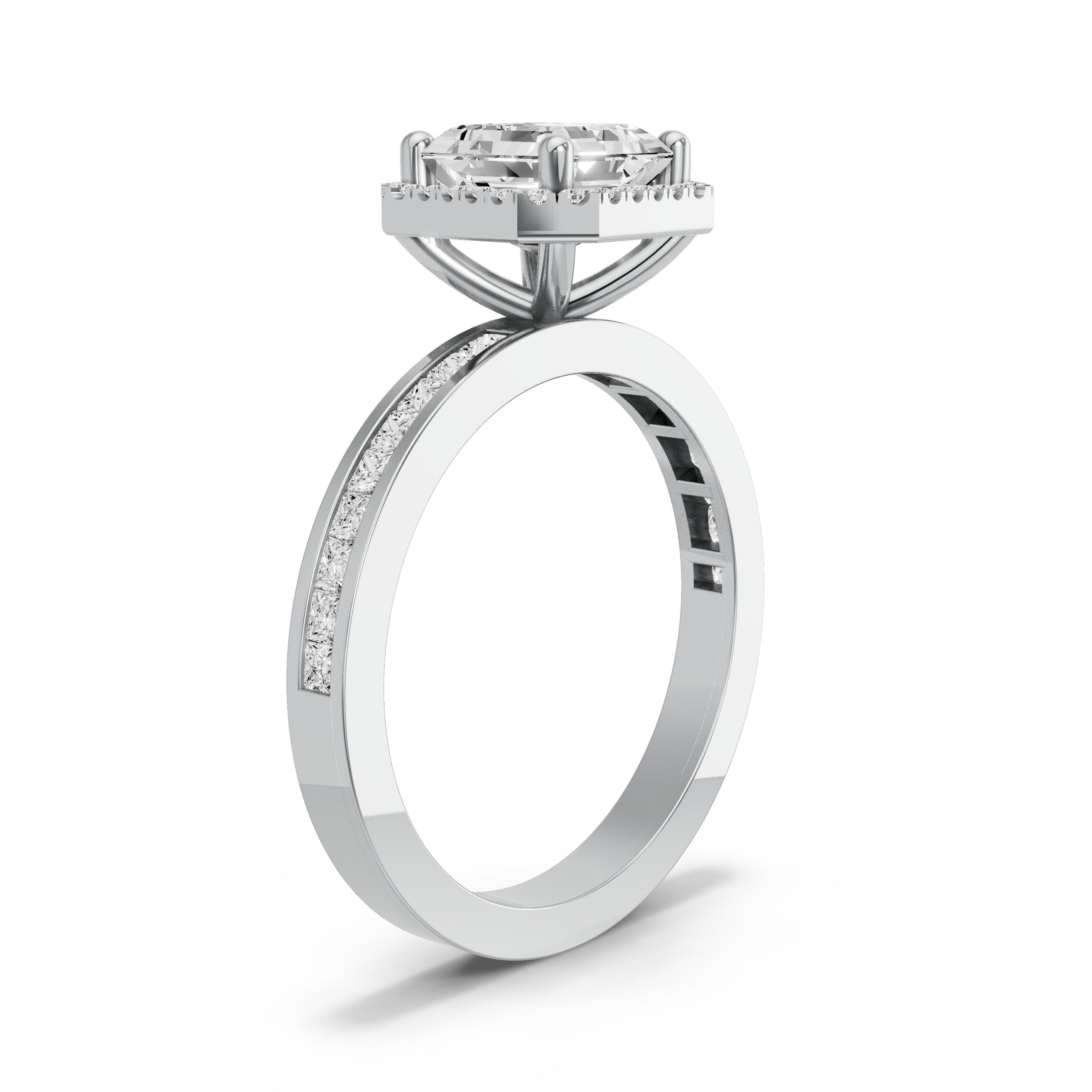 Image for Asscher Pave Halo Ring with Channel band in 14K Two Tone Rose Gold