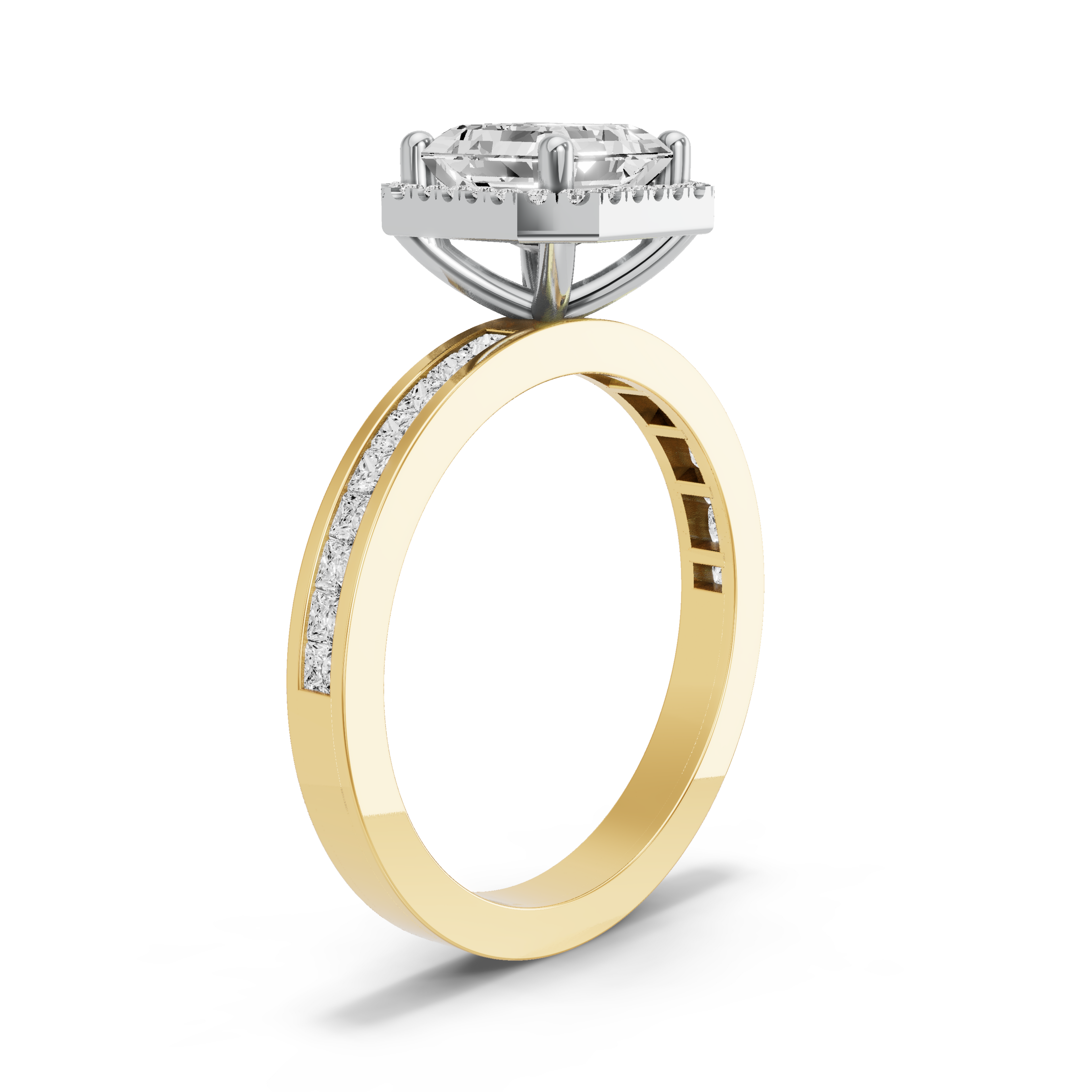 Image for Asscher Pave Halo Ring with Channel band in 14K Rose Gold