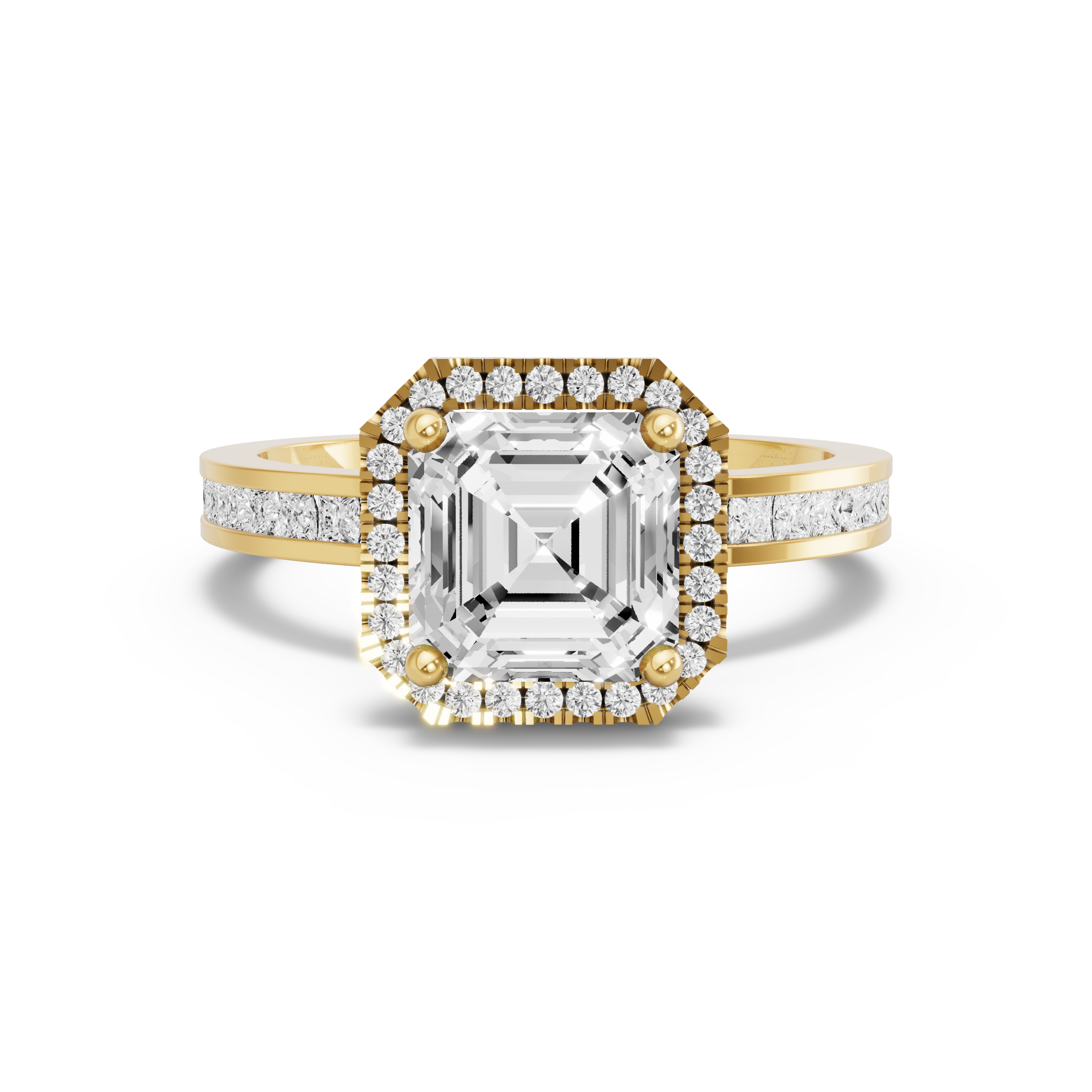 Image for Asscher Pave Halo Ring with Channel band in 18K White Gold
