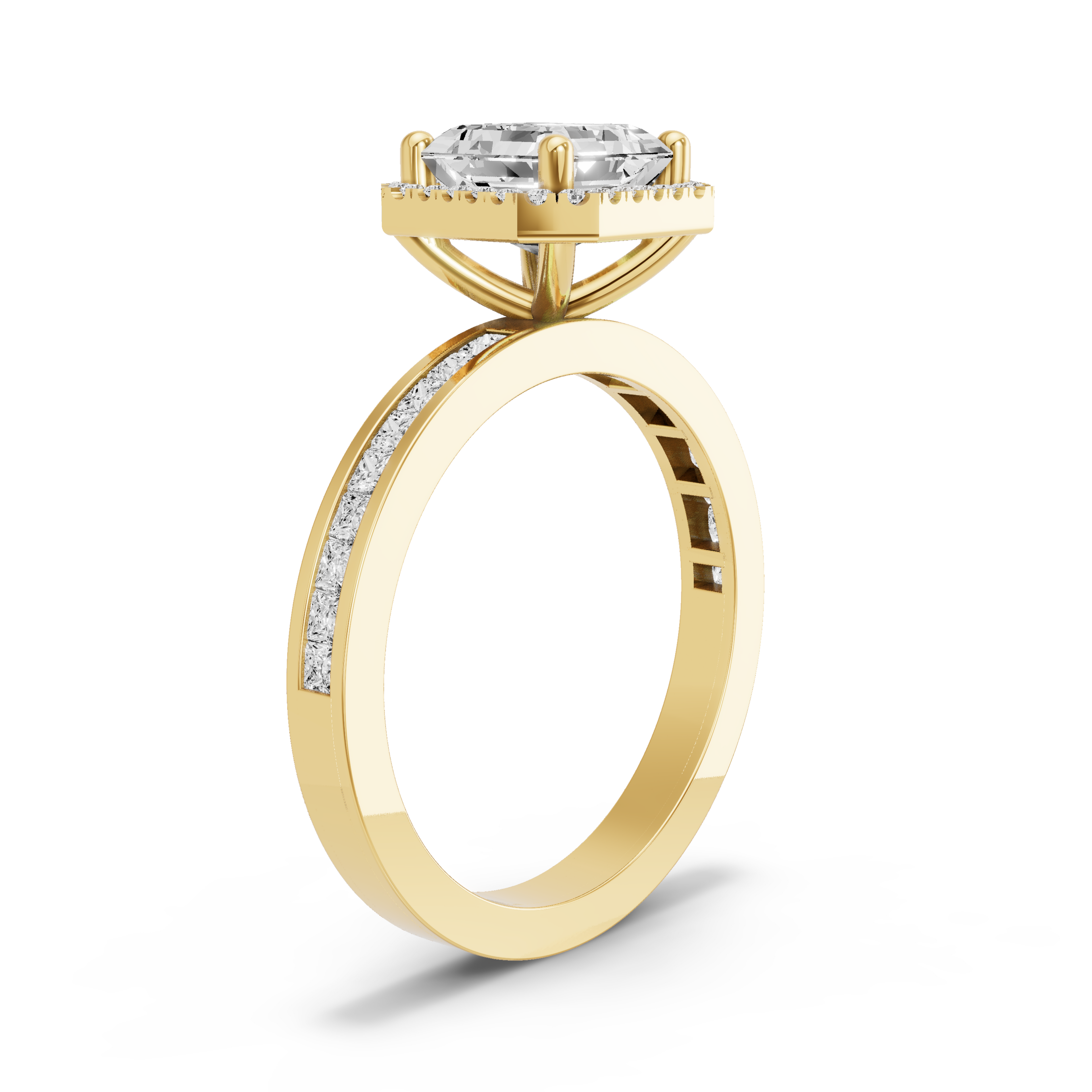 Image for Asscher Pave Halo Ring with Channel band in 10K White Gold