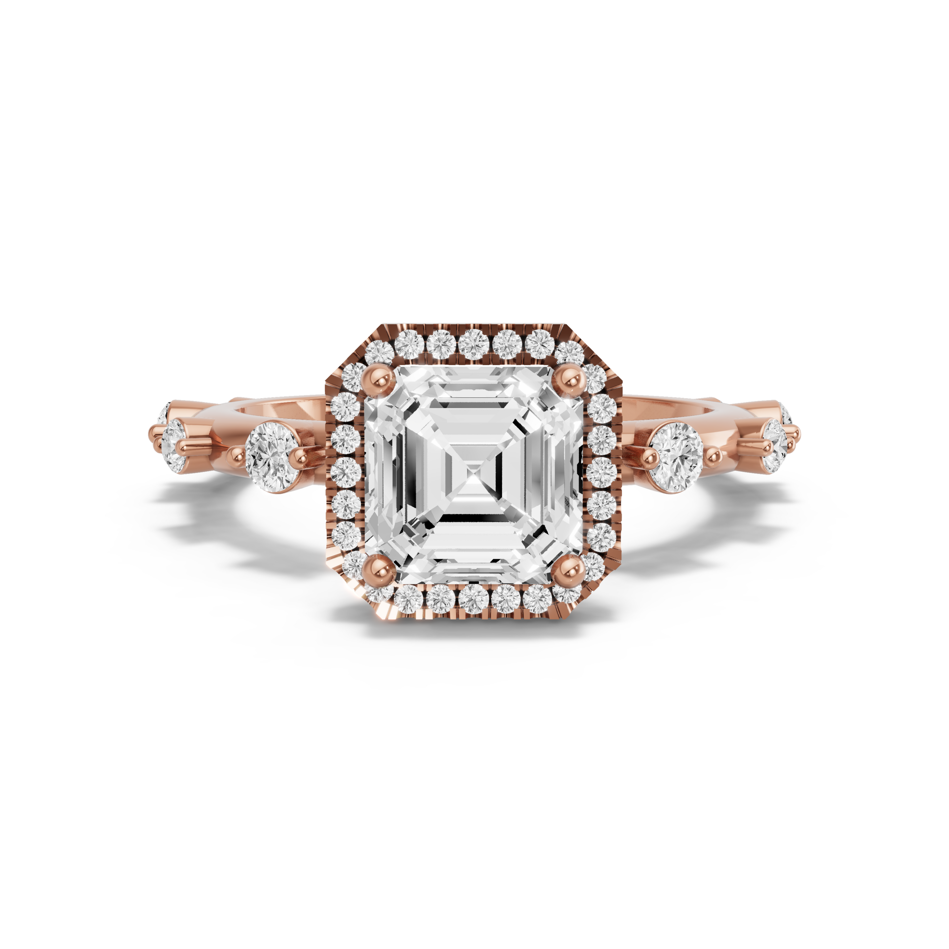 Image for Asscher Pave Halo Ring with Floating Station band in 14K Yellow Gold