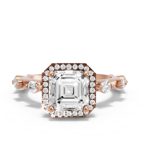 Image for Asscher Pave Halo Ring with Floating Station band