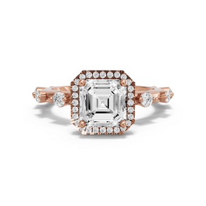 Image for Asscher Pave Halo Ring with Floating Station band in 14K Rose Gold