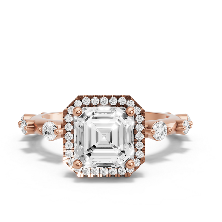 Image for Asscher Pave Halo Ring with Floating Station band