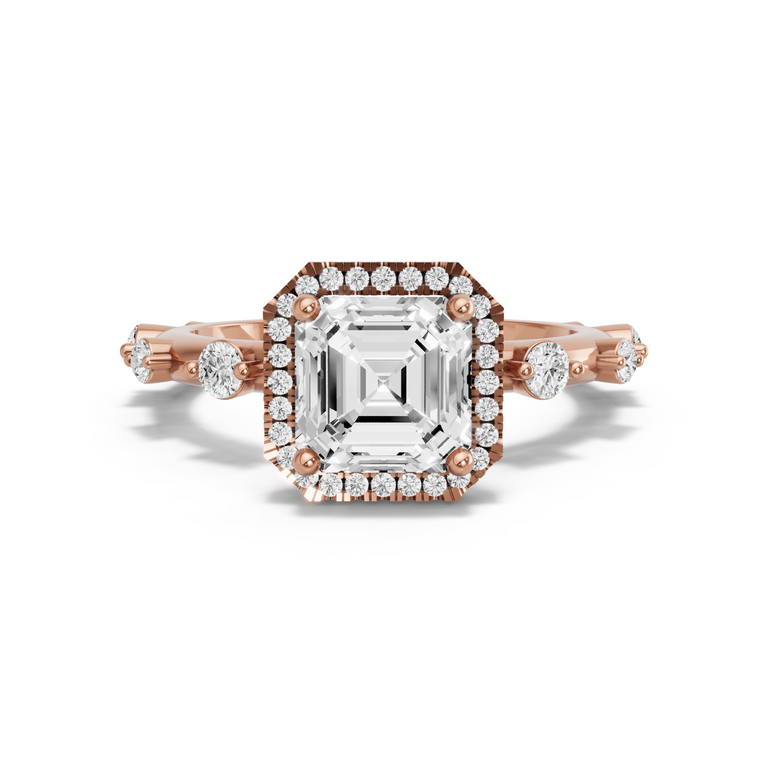 Image for Asscher Pave Halo Ring with Floating Station band in 18K Rose Gold