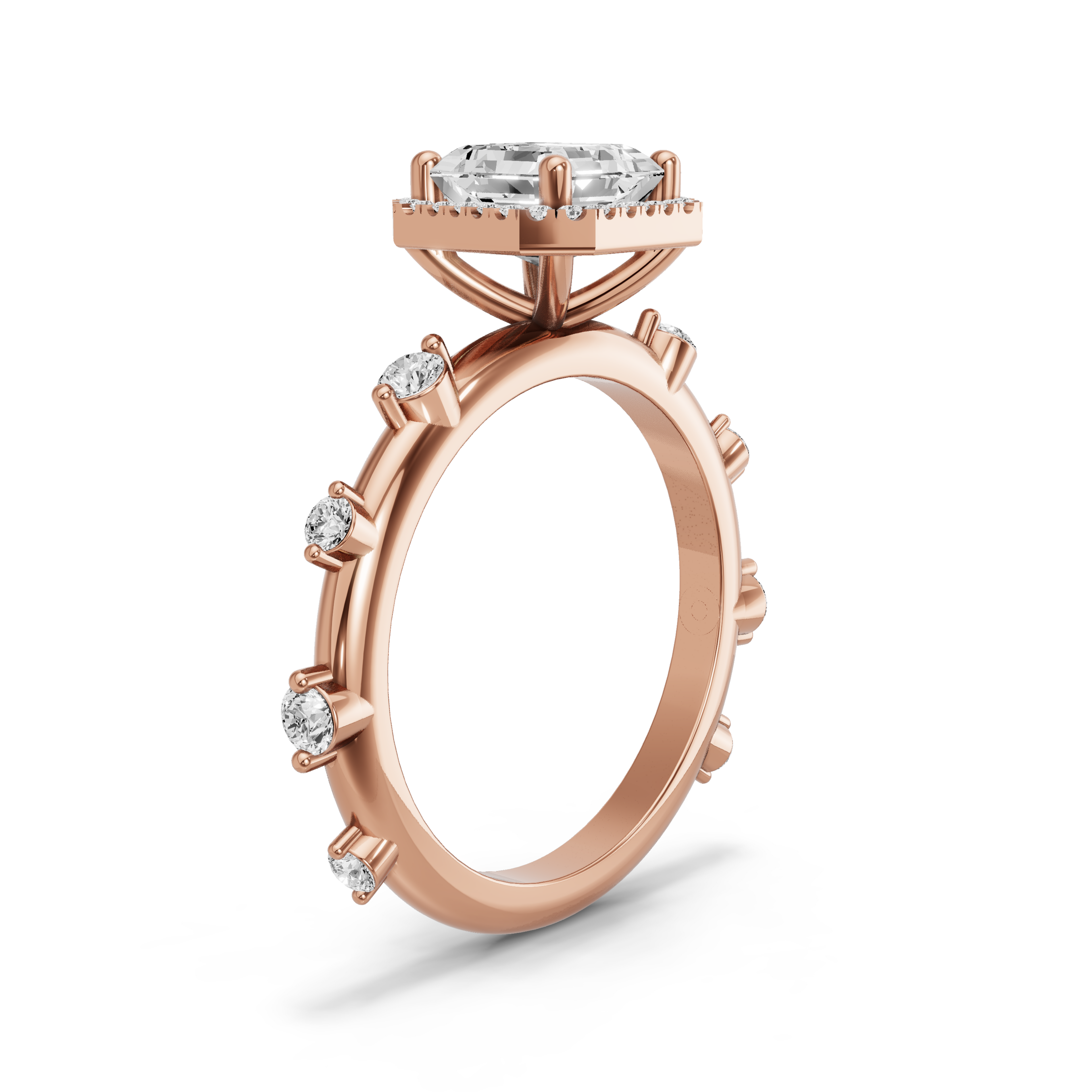 Image for Asscher Pave Halo Ring with Floating Station band in 18K Yellow Gold