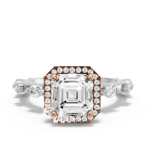Image for Asscher Pave Halo Ring with Floating Station band