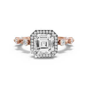 Image for Asscher Pave Halo Ring with Floating Station band