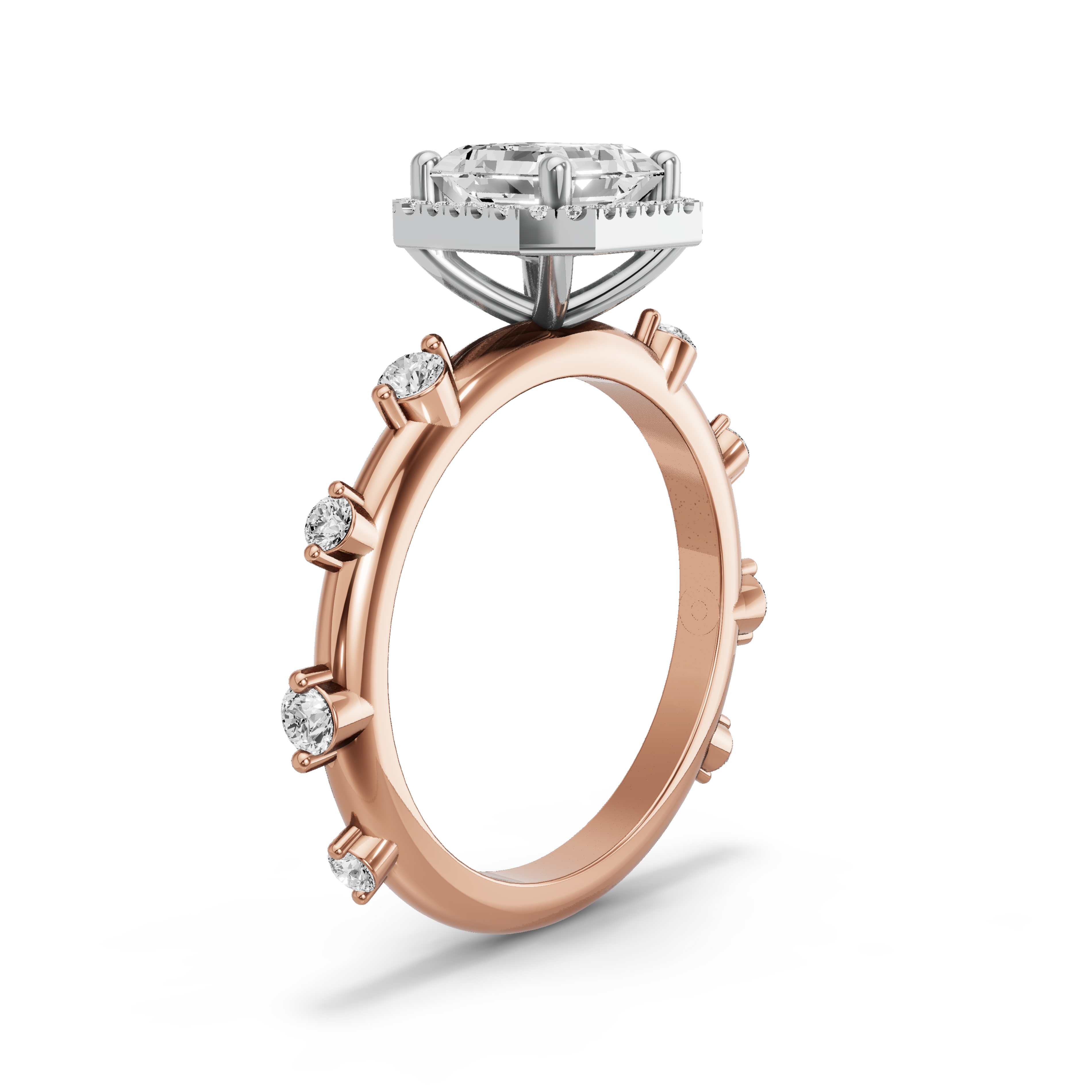 Image for Asscher Pave Halo Ring with Floating Station band in 10K Two Tone Yellow Gold