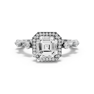 Image for Asscher Pave Halo Ring with Floating Station band in 10K White Gold