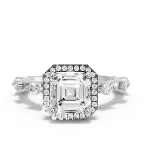 Image for Asscher Pave Halo Ring with Floating Station band