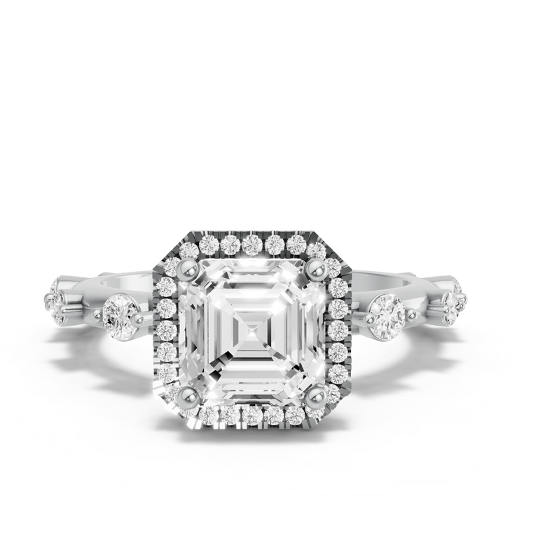 Image for Asscher Pave Halo Ring with Floating Station band