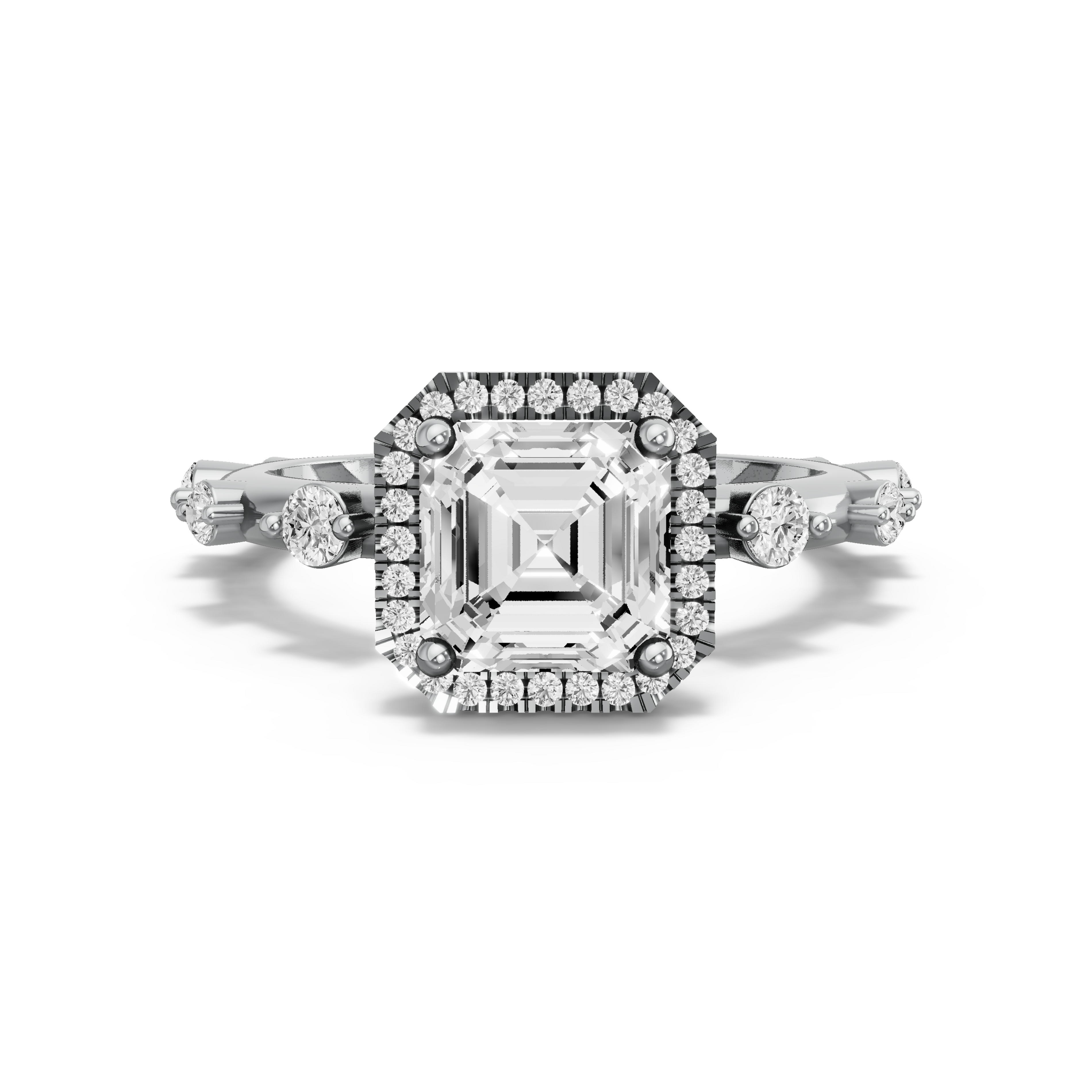 Image for Asscher Pave Halo Ring with Floating Station band in 10K Two Tone Rose Gold