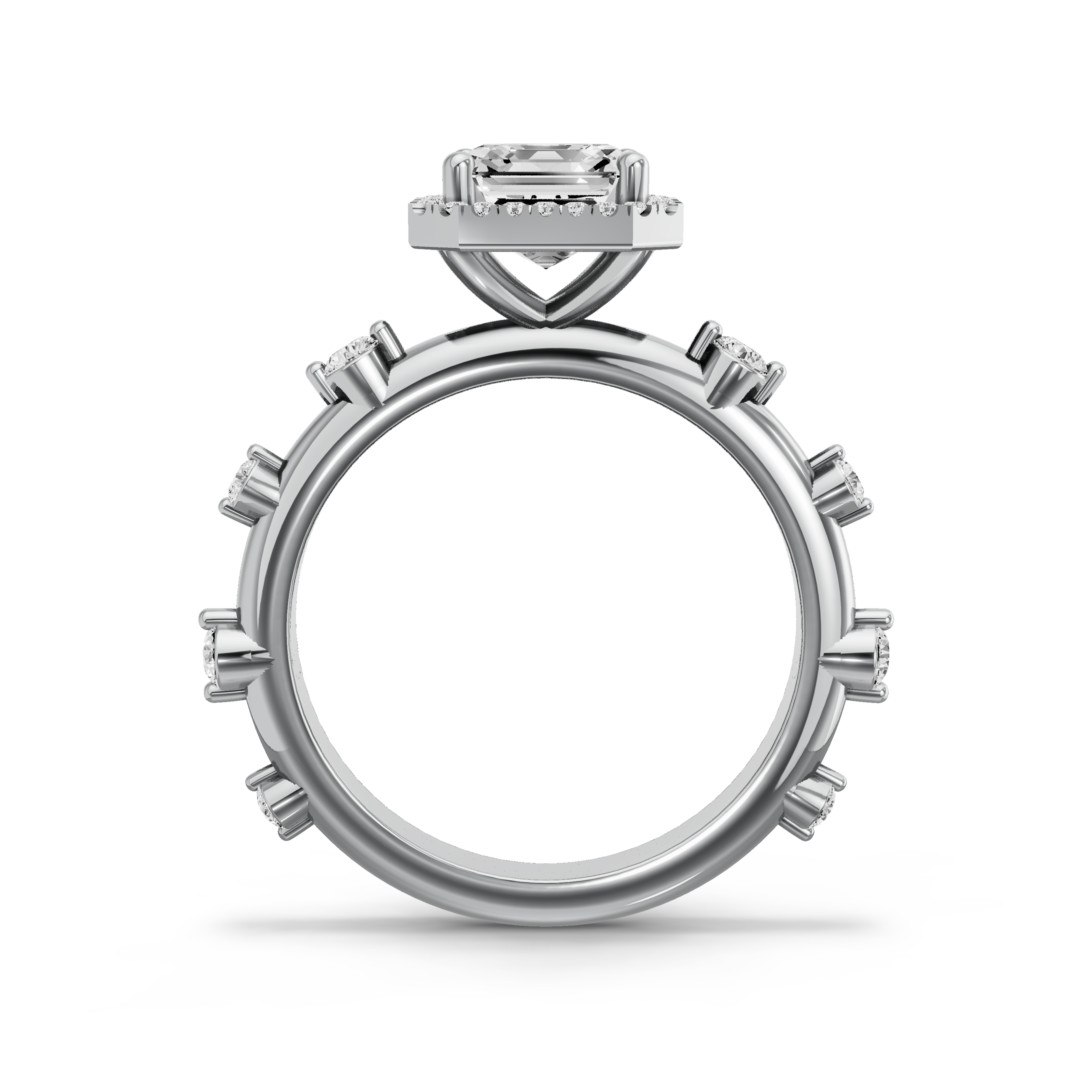 Image for Asscher Pave Halo Ring with Floating Station band in 14K Two Tone Rose Gold