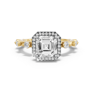 Image for Asscher Pave Halo Ring with Floating Station band