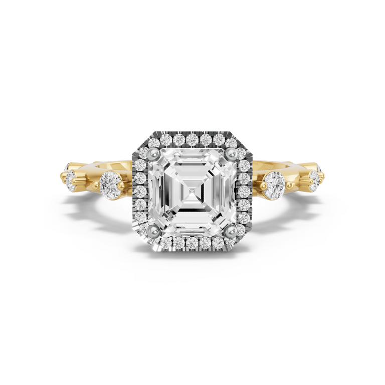 Image for Asscher Pave Halo Ring with Floating Station band