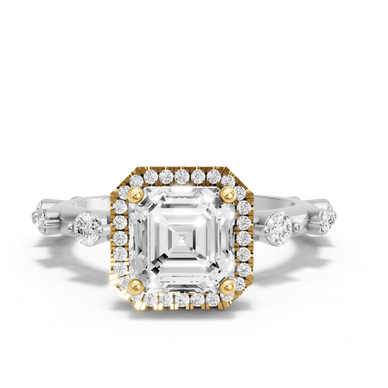 Image for Asscher Pave Halo Ring with Floating Station band